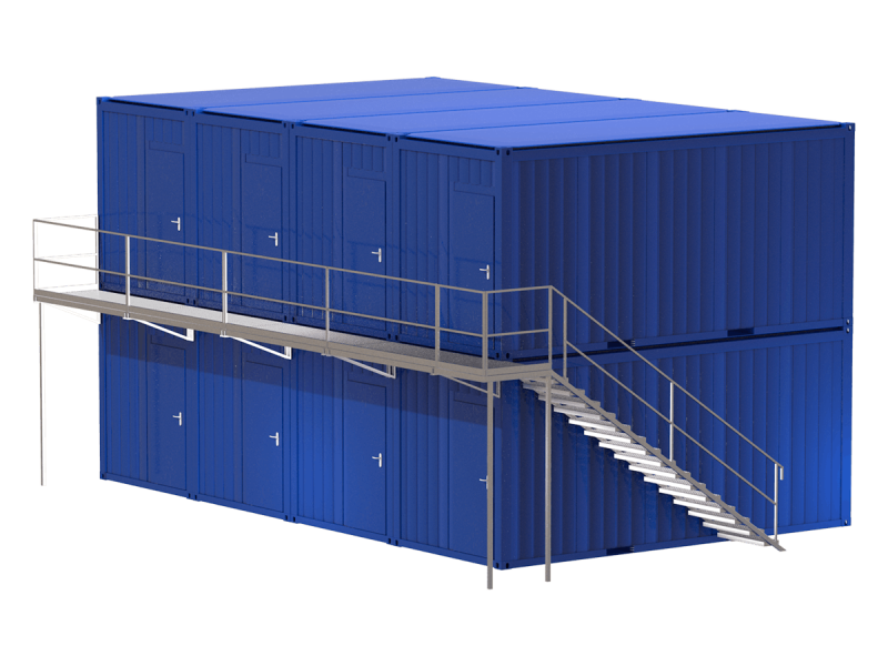 Mehrteilige Containeranlage aus mehreren Modulen zur Realisierung von großflächigen Büro oder Wohnkomplexen