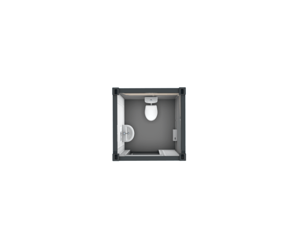 Grundriss einer mobilen WC Box mit Toilette und Waschbecken zur Einzelnutzung auf Baustellen oder bei Veranstaltungen.